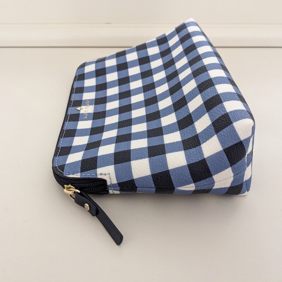 New? EXCELLENT Cond!! Kate Spade New York Blue And White Checkered Cosmetic Case - Picture 7 of 15